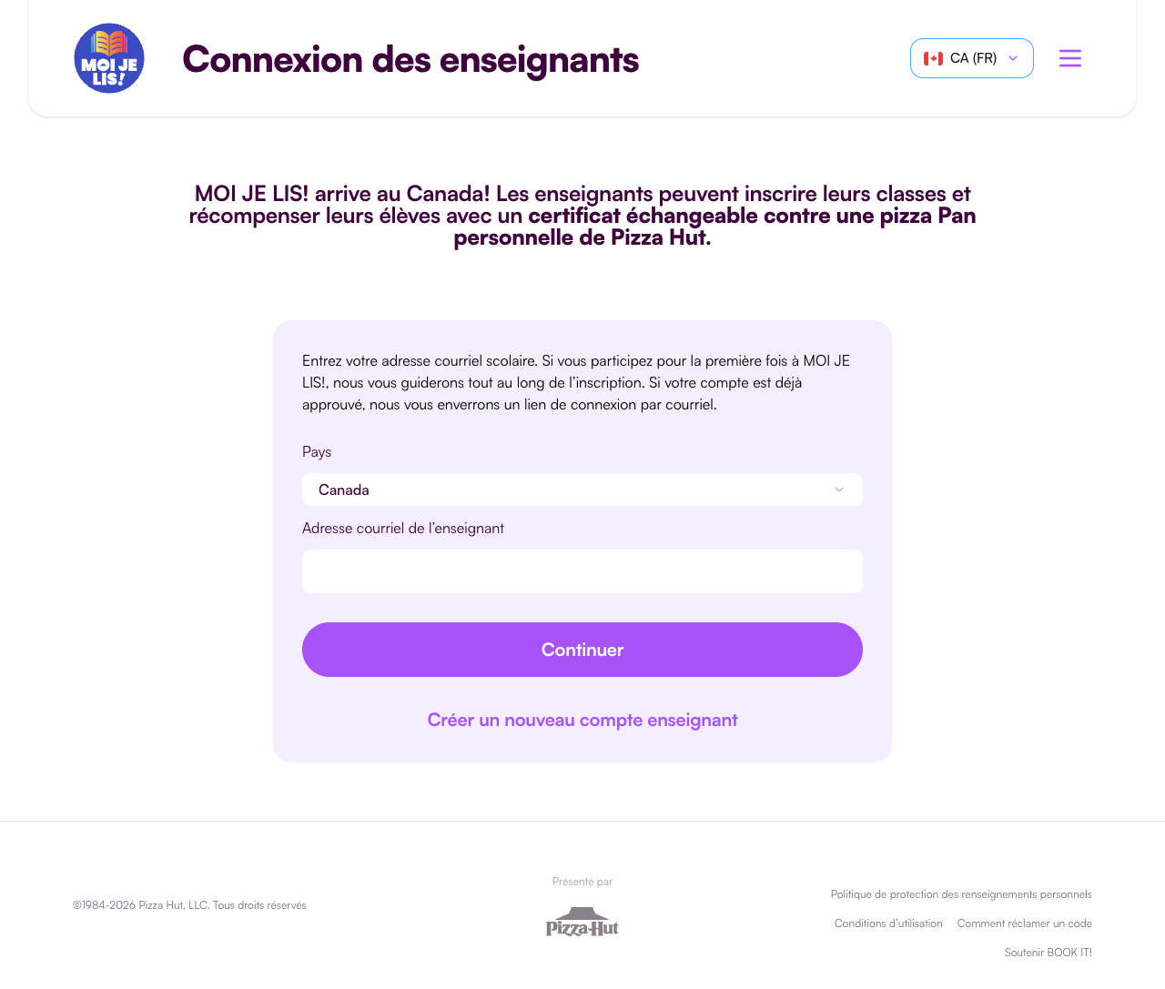 Teacher sign-in screen — Canada · French