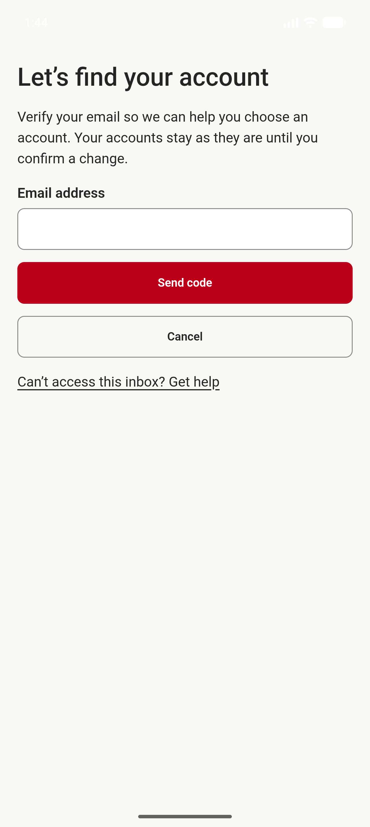 Existing-account email verification form