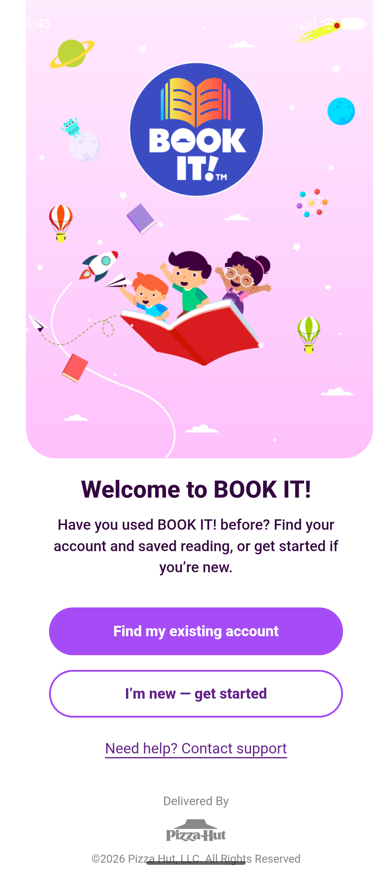 Welcome screen with existing-account and new-account choices