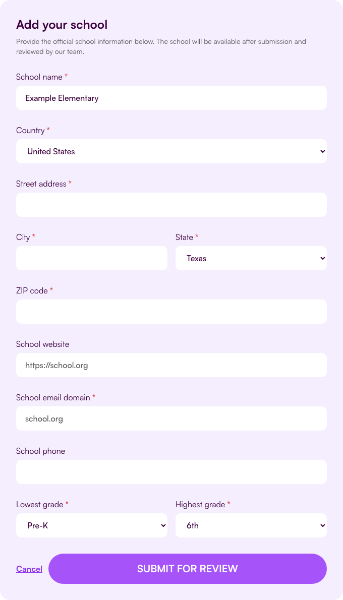 Add your school for review