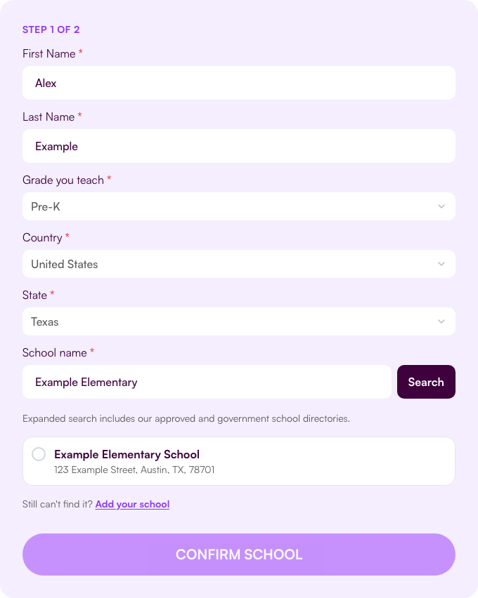 Your school appears in expanded search