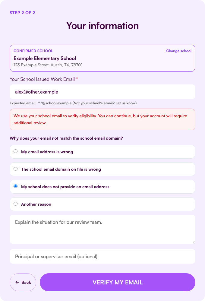Your school does not provide an email address