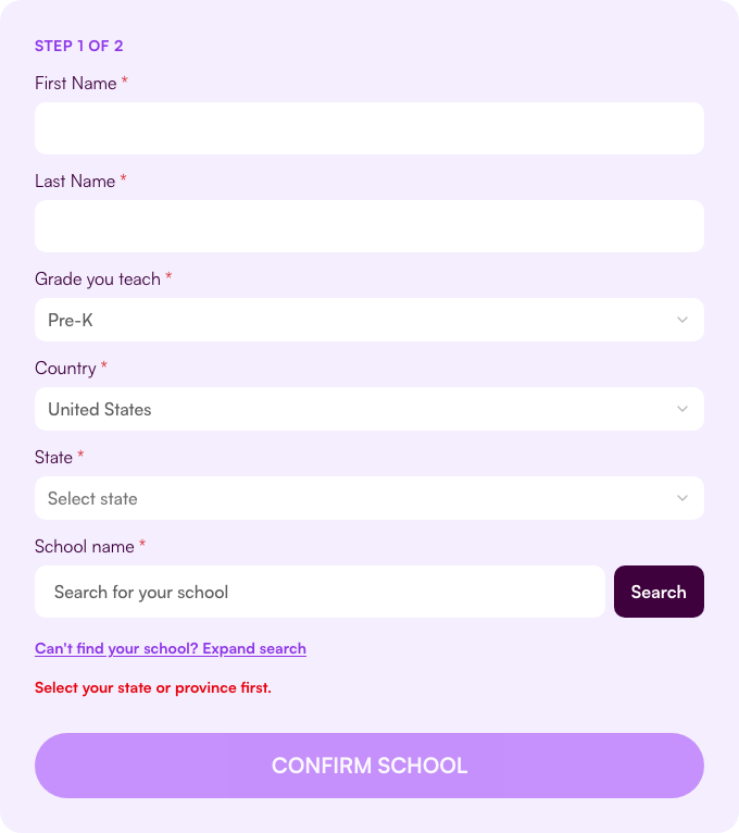 A state or province is required
