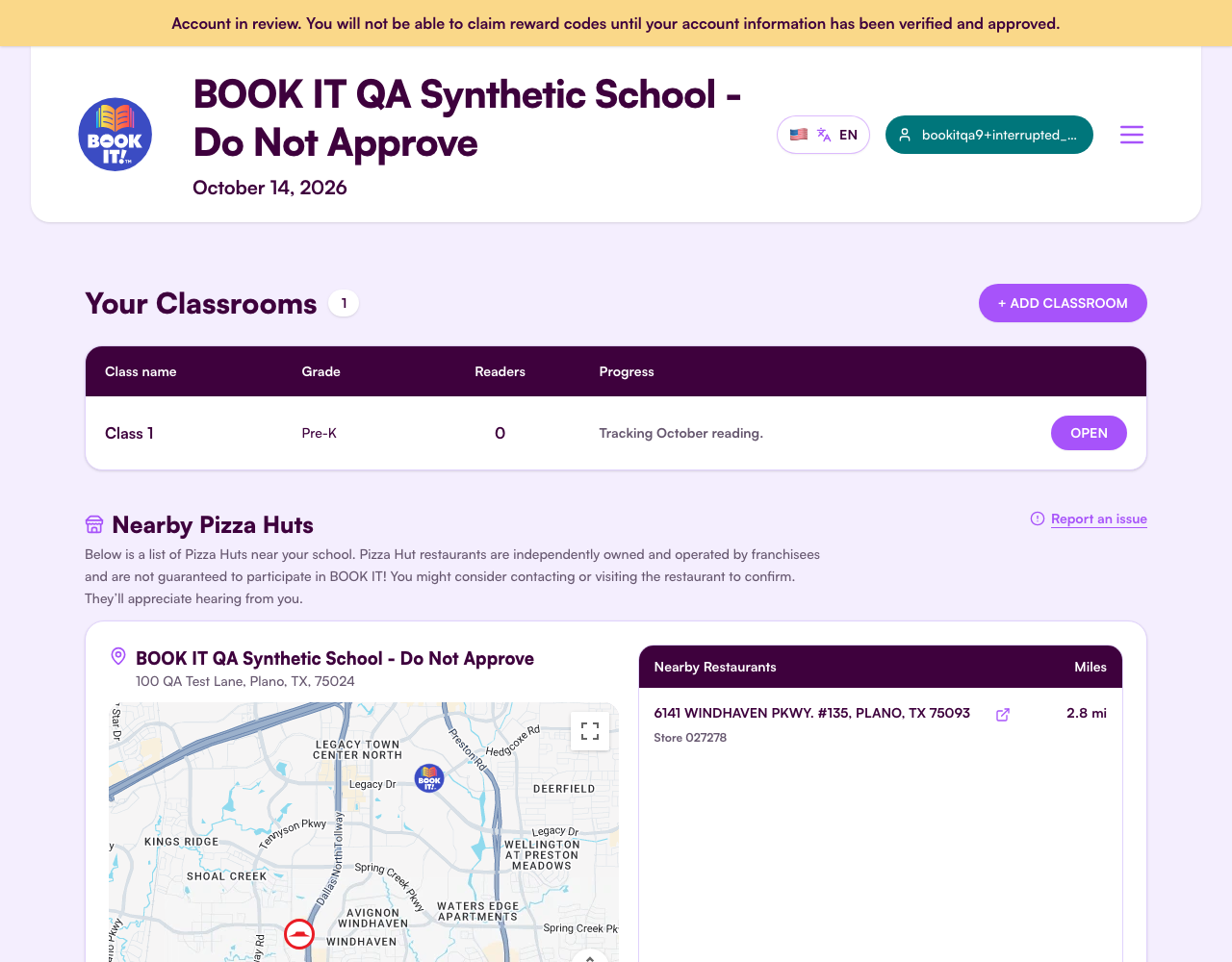 Teacher dashboard with classrooms, school teachers, and printables